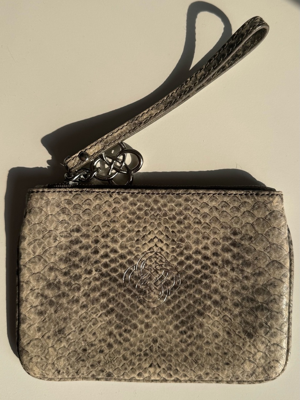 Stella & Dot Leather Snakeskin Print Wristlet Pouch Grey NWOT